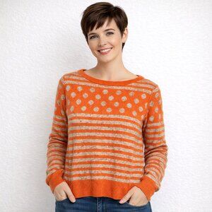 J. CREW ORANGE SIZE SMALL STRIPED POLKA DOT SWEATER